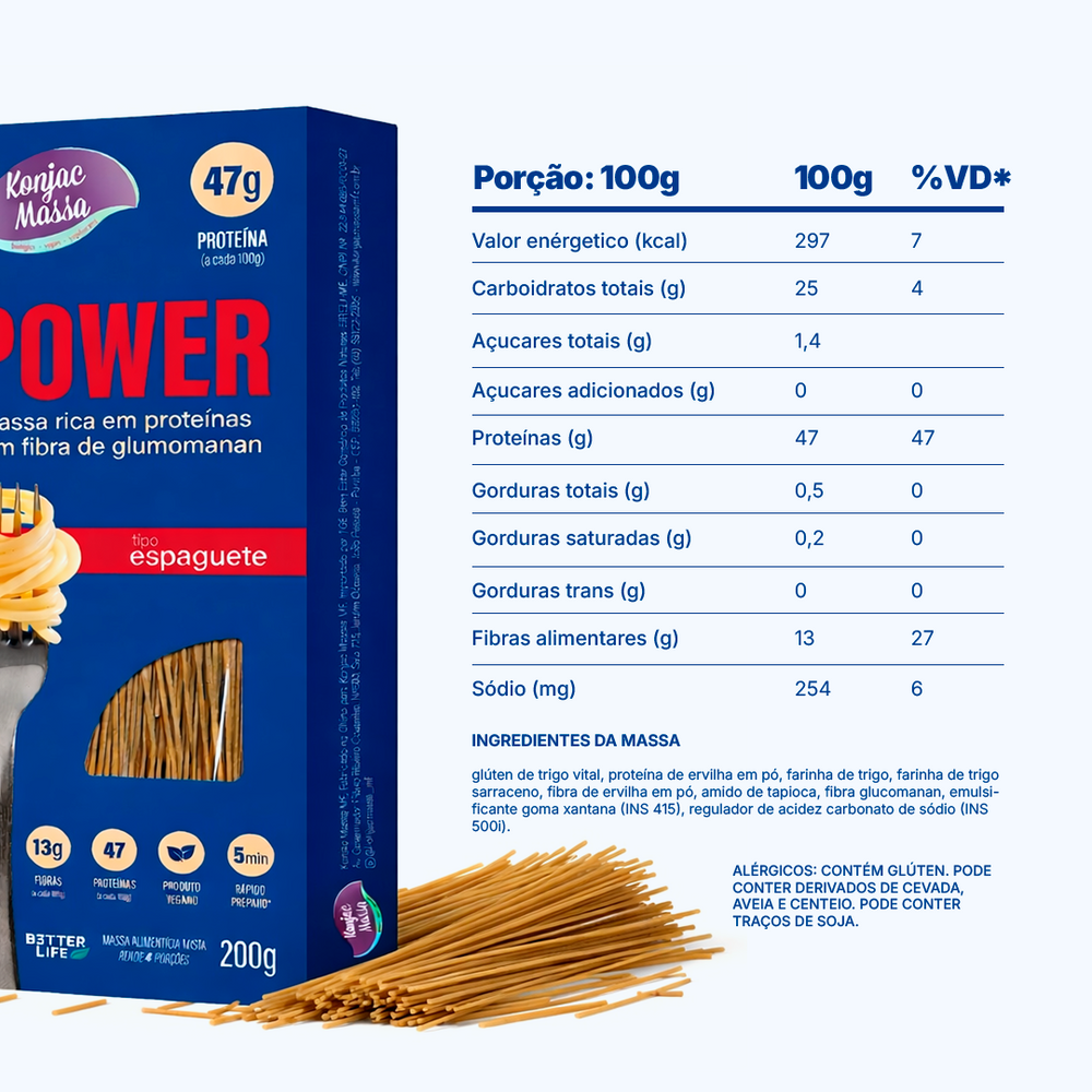 Espaguete Power 94g de proteína vegetal Caixa 10 Unidades